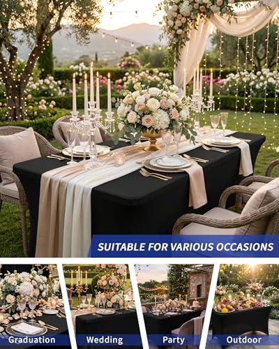 Black Fitted Spandex Table Cover for 4ft Tables - Pack of 3 - Rectangular