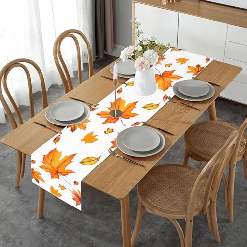 Thanksgiving Table Runner 13x72 Inch Fall Maple Leaf Design Orange - Size8
