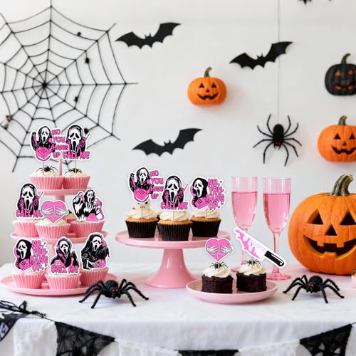 Pink Horror Movie Cupcake Toppers 24PCS Halloween Party Decor
