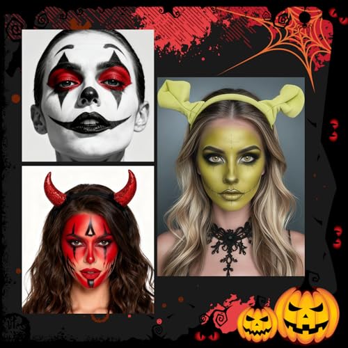 Green Witch Halloween Makeup Kit with Fake Nose & Face Paint - Costume & SFX Set