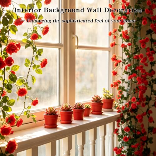 Red Artificial Flower Garland 24FT - Faux Rose Vines for Wedding & Home Decor