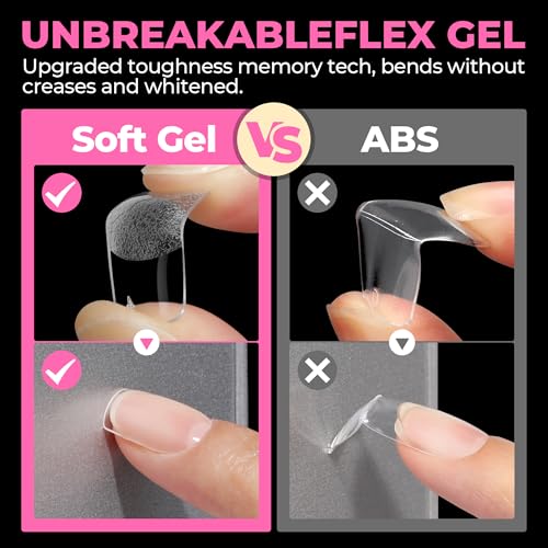 UNA GELLA Squoval Short Square Nail Tips XS - Clear Soft Gel False Nails 504PCS