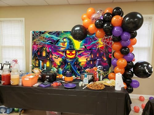 Halloween Pumpkin Photography Backdrop 7x5FT Colorful Spooky Moon Skull Graveyard Scene - Variation of 7x5FT: 84'x60'
