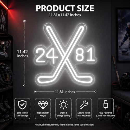 Hockey Neon Sign Wall Decor - USB Powered LED Light for Sports Bar & Game Room