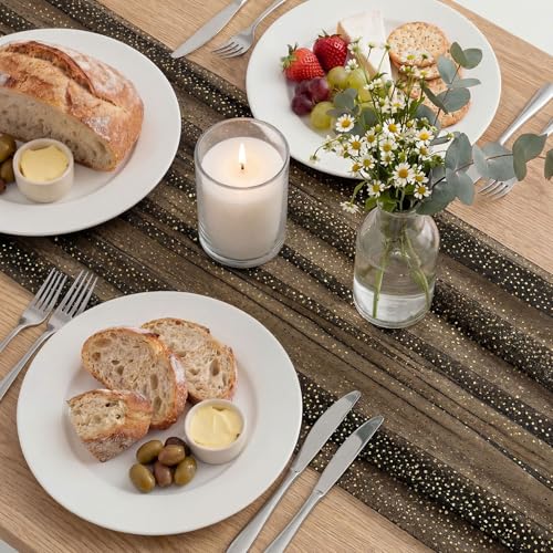 Halloween Fall Table Runner 10 ft Black Metallic Sheer Glitter Mesh - Set of 3
