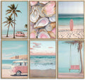 Pink Coastal Beach Wall Art Set - 6 Pieces 12x16in Ocean & Surf Posters for Dorm & Home Decor - Variation: Poster1
