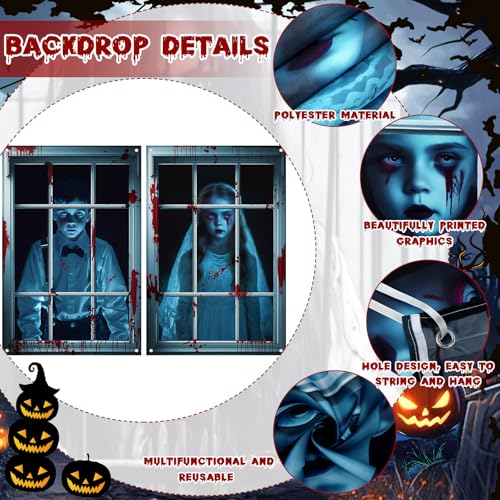 Halloween Ghost Window Curtains Set - Spooky Decor for Indoor & Outdoor Halloween