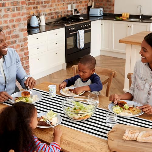 Black Striped Table Runner Roll - 25 Feet Long, 16 Inch Wide, Disposable