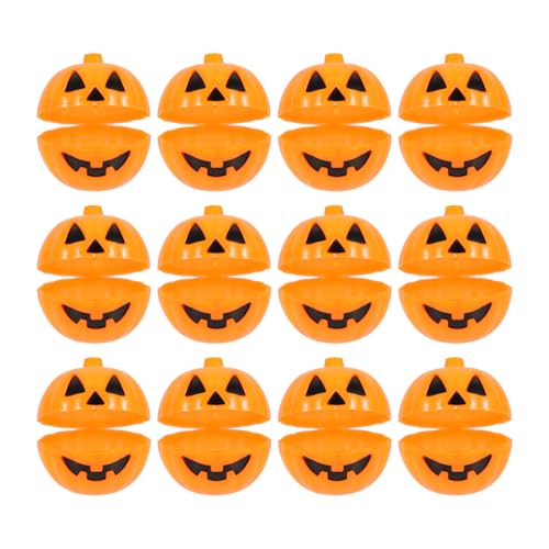 Mini Halloween Pumpkin Candy Holders - 12 Pack Plastic Trick-or-Treat Boxes