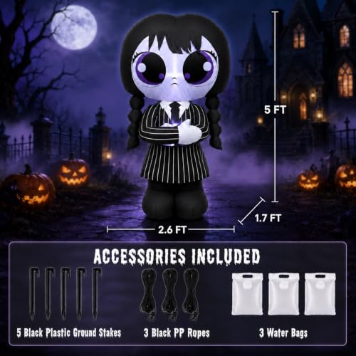 5ft Halloween Inflatable Witch Decoration with LED Lights for Yard & Party