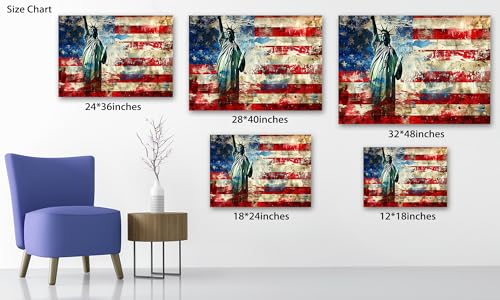 American Wall Art Canvas Prints - Vintage USA Flag & Lady Liberty 18x24 Inch - Variation: USA Flag23