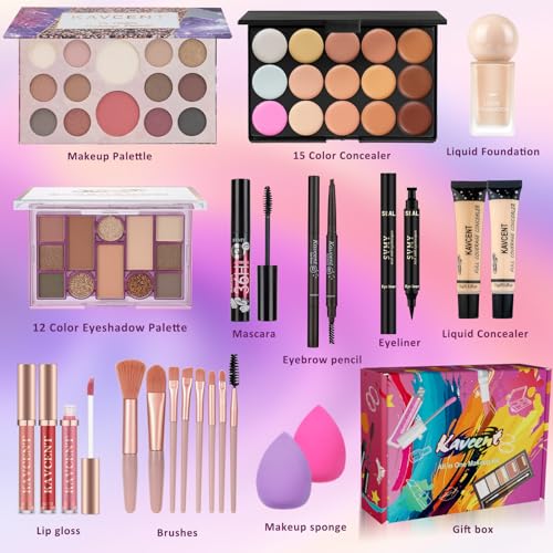 Red Medium Makeup Kit for Women Teens Full Set with Eyeshadow Foundation & Brushes