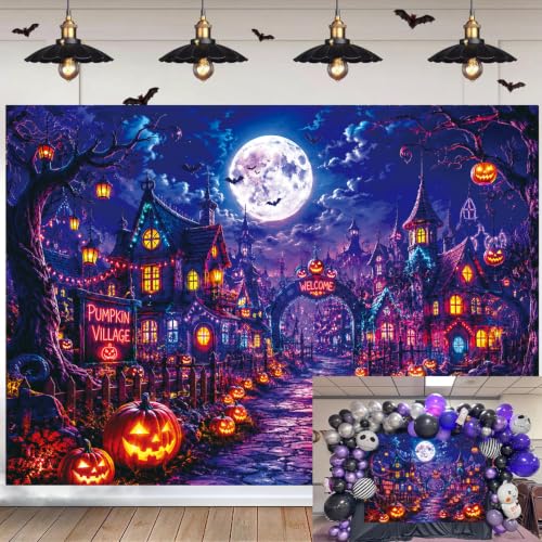 Halloween Pumpkin Village Backdrop 8x6FT Trick or Treat Scene - Fall Photo Background
