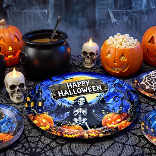 Halloween Skeleton Oval Paper Plates 9x11 - 50 Pack | Spooky Party Supplies