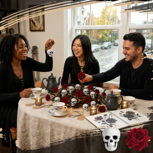 Gothic Halloween Tree Decorations 24Pcs Skull & Rose Hanging Ornaments