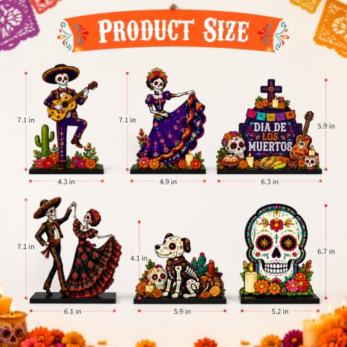 6 Pcs Day of the Dead Wooden Centerpieces - Sugar Skull Table Decor