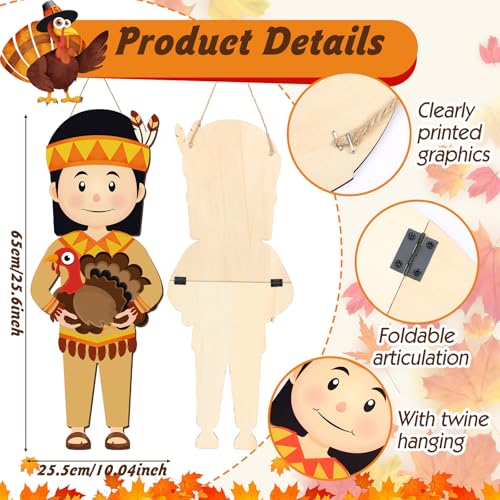 Thanksgiving Pilgrim Hanging Signs Set - Outdoor Fall Decor for Porch & Front Door