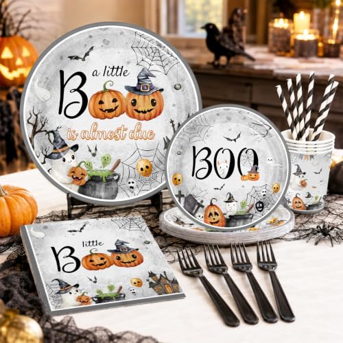 Little Boo Is Almost Due Baby Shower Decorations Set - Halloween Theme for Boys & Girls - Party Supplies