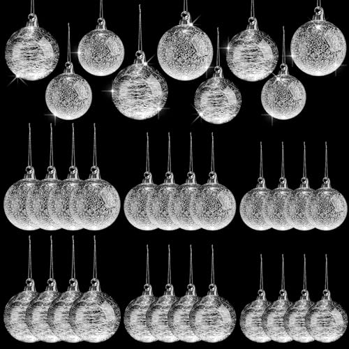 Uiifan 24 Pcs Clear Glass Christmas Ornaments Set - Iridescent Balls in 3 Sizes + Variation: 24 / 2.36 in, 2.76 in, 3.15 in