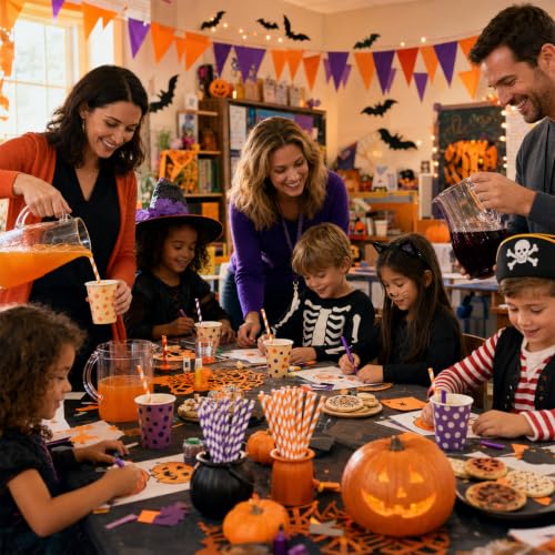 Halloween Paper Straws - Orange & Purple Stripe Party Set - 100 Pieces