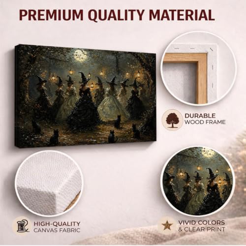 Halloween Witch Black Cat Wall Art Canvas F03 - Autumn Fall Home Decor