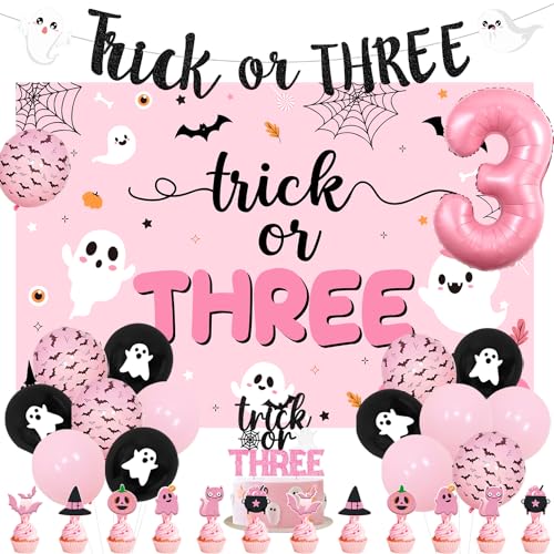 Halloween 3rd Birthday Party Decorations Set with Banner Balloons Cake Toppers