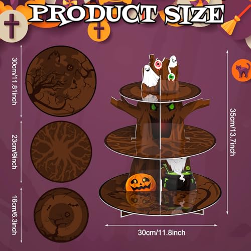 Tree Halloween Cupcake Stand 3-Tier Cardboard Decor Pumpkin Ghost Cat