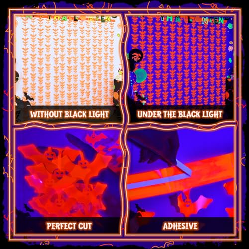 Menstarsi Glow Halloween Bat Party Decorations, 2 Pack Neon Orange Fringe Curtains - 3.3 x 6.6 ft