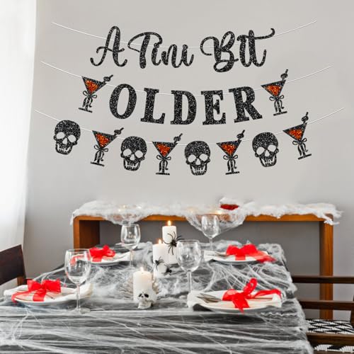 Halloween Birthday Banner with Skull & Cocktail Design - Spooky Party Decorations