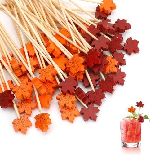 Yellow Thanksgiving Maple Leaf Cocktail Picks - 200 Pcs Food Skewers for Appetizers & Drinks