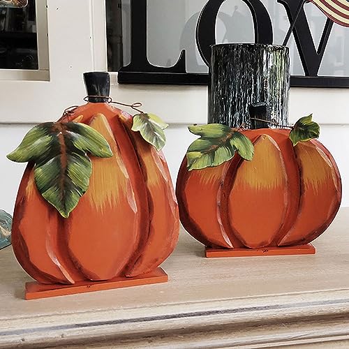 Wooden Pumpkin Decor Outdoor Fall Sign for Porch Garden Yard - Rustic Autumn Tabletop Decoration