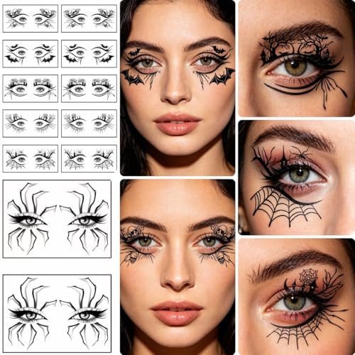 Halloween Eye Shadow Temporary Tattoos Black2 Spider Web Face Stickers for Women Men