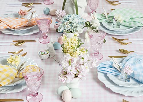 Pure Linen Tablecloth 60 x 120 Inches - Marshmellow Pink Check, Elegant Gingham for Dining