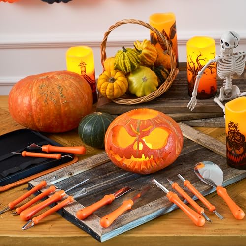 Halloween Pumpkin Carving Kit - Classic Set with 12 Stainless Steel Tools & Carrying Bag