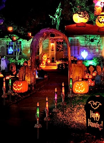 12 Pack Halloween Skeleton Hand Candle Stakes - Lighted Pathway Outdoor Decor