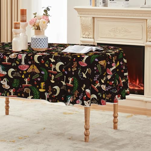 Horaldaily Vintage Mushroom Tablecloth - Black, 60x84 Inch Oval, Durable Polyester
