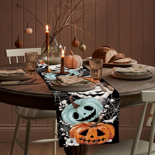 Halloween Spooky Pumpkin Table Runner 13x108 Inch - Modern Design