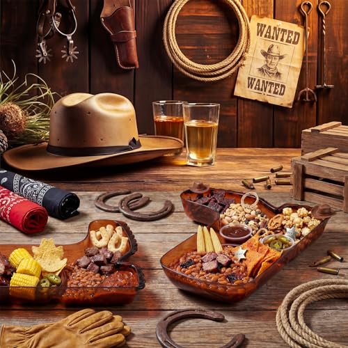 Cowboy Boot Serving Trays - 2 Pack Western Party Food Platters Brown Plastic