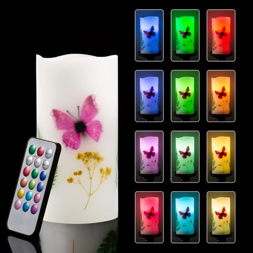 Flameless Pink Butterfly Candle with Remote Control - Battery Operated LED Light, Flickering & Timer, 3x6 Inches