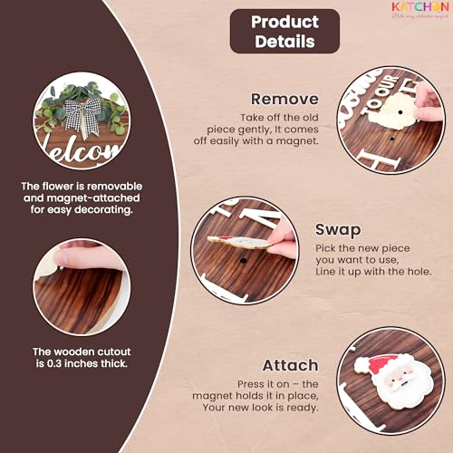 Multicolor Interchangeable Wood Welcome Sign with 21 Seasonal Inserts for Front Door