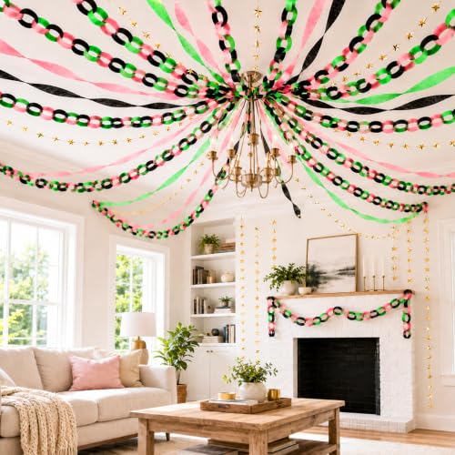 Pink Green Black Paper Chain Garland Set for Halloween Party Decorations - 600 Sheets