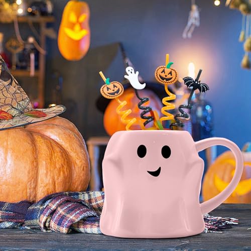 Pink 14 oz Halloween Ghost Coffee Mug - Ceramic Ghost Pattern, Cute Spooky Cup