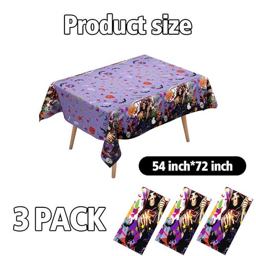 Halloween Scythe Tablecloth Set - 3 Disposable Plastic Rectangular Table Covers 54x72 Inches with Variation