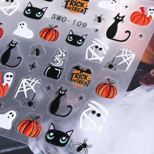 Halloween Nail Stickers for Nail Art 3D Ghost Pumpkin Spider Web - Style1