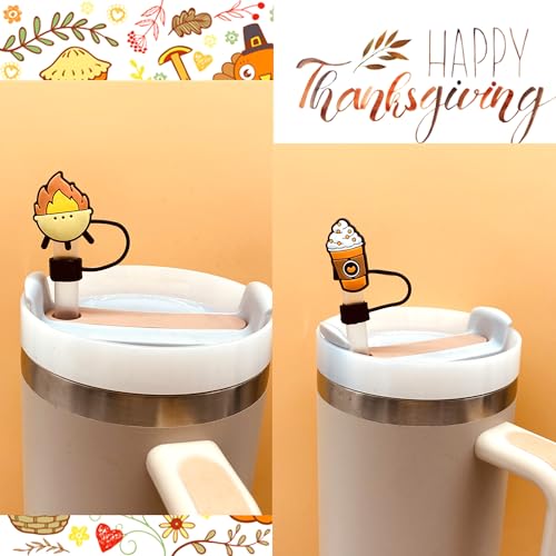 15PCS Fall Silicone Straw Covers for Stanley Cups 30&40 Oz Reusable Halloween Gifts