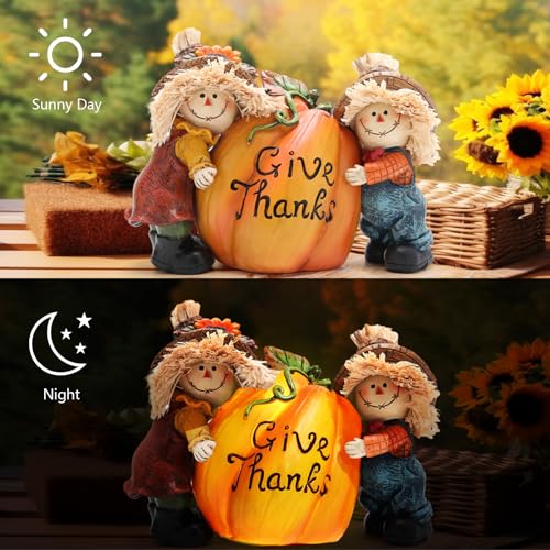 Thanksgiving Decor Pumpkin with Scarecrows - Resin Fall Home Decorations