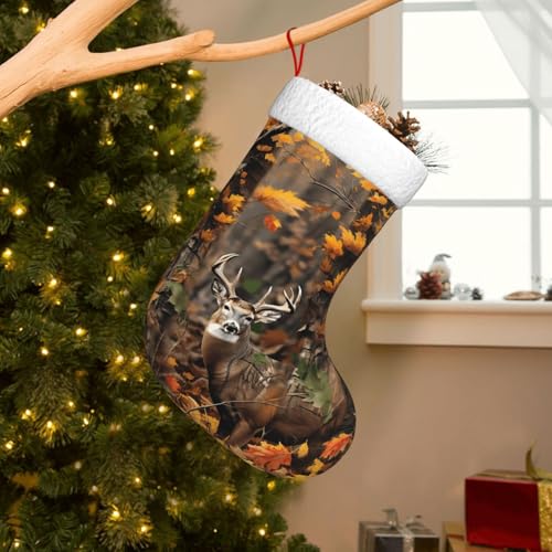 Personalized Christmas Stocking Large 18'' with Camo Deer Design - Holiday Decor