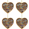 Set of 4 Book Lover Heart Acrylic Christmas & Halloween Ornaments - Literary Holiday Decorations