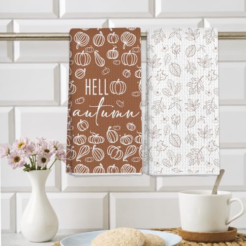 Fall Line Art Neutral Pumpkin Kitchen Decor Dish Towels Set of 2 - Color 12