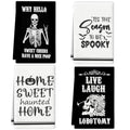 Halloween Kitchen Towels Set - Black and White Gothic Hand Towels - 4 Pack